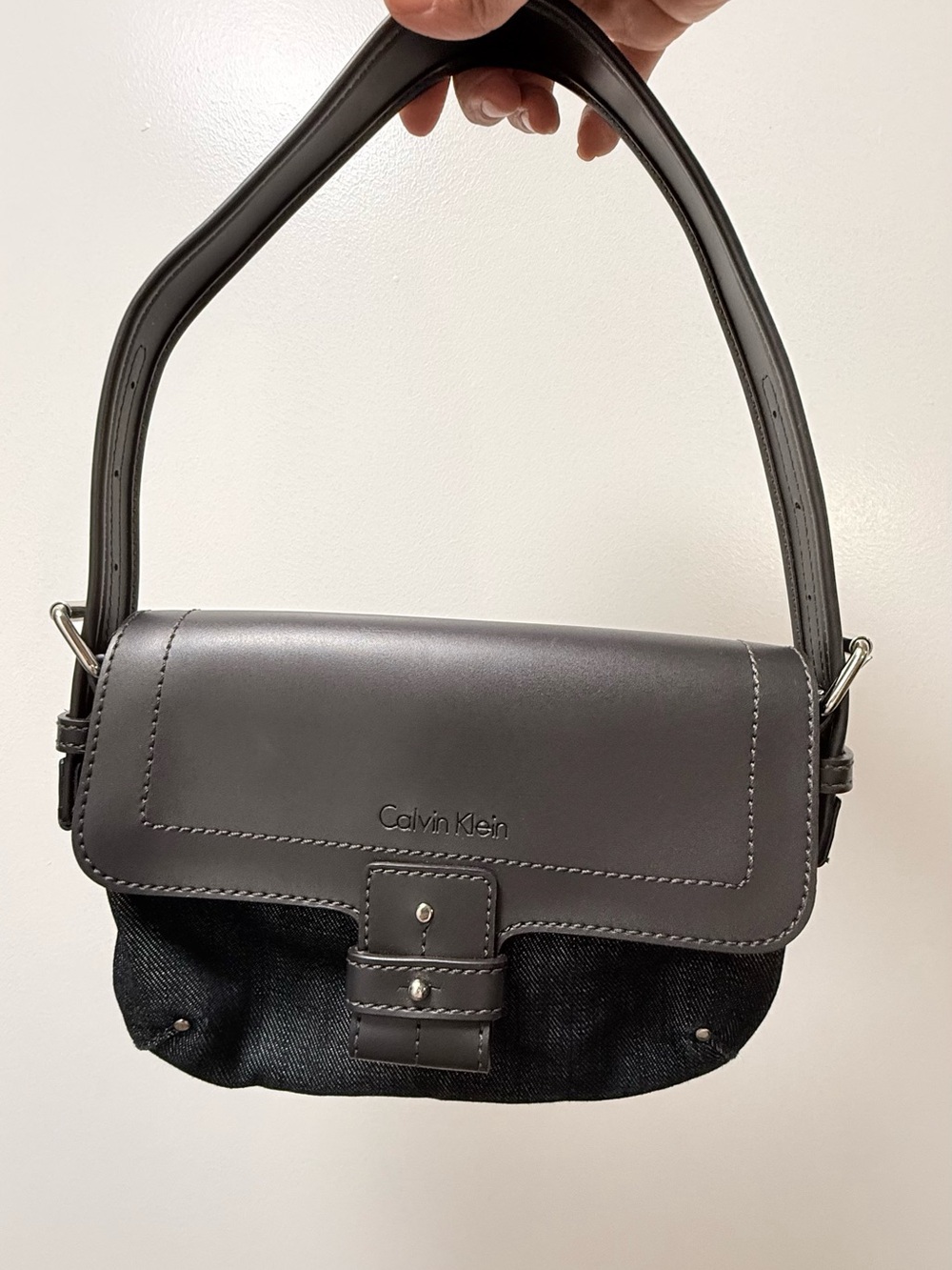 Y2K Calvin Klein Black Leather & Denim Shoulder Bag